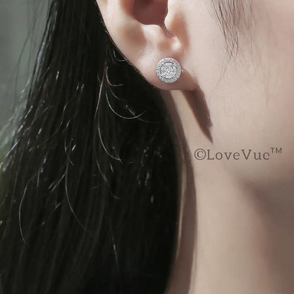 Certified 1ct. t.w. Diamond Round Halo Stud Earrings VVS1 GRA Certified - Picture 3 of 16